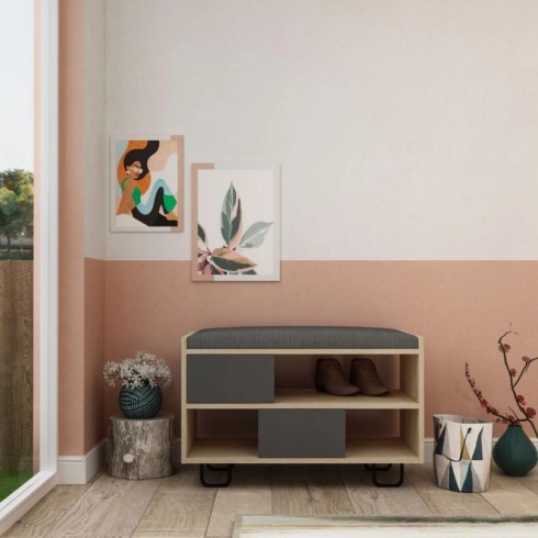 Panca Scarpiera in Legno con Cuscino Imbottito Mobile Ingresso Rovere