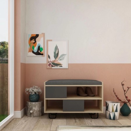 Panca Scarpiera in Legno con Cuscino Imbottito Mobile Ingresso Rovere