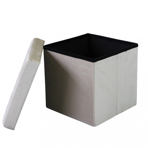 Pouf Contenitore quadrato in Velluto Beige 38 x 38 x 38 cm