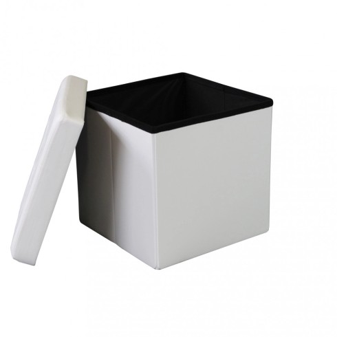 Pouf Contenitore quadrato in Ecopelle Bianco 38 x 38 x 38 cm