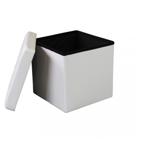 Pouf Contenitore quadrato in Ecopelle Bianco 38 x 38 x 38 cm