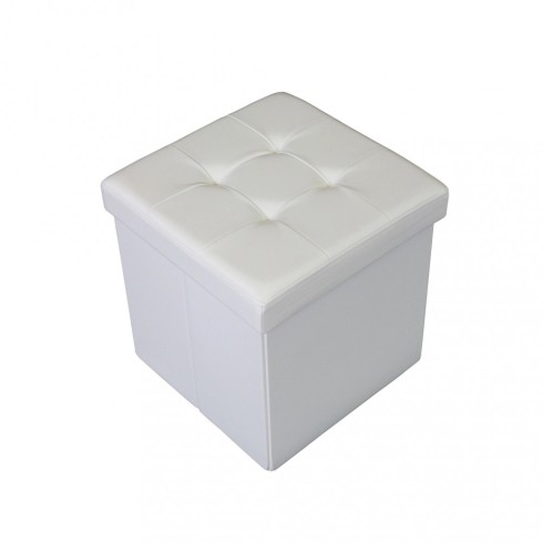 Pouf Contenitore quadrato in Ecopelle Bianco 38 x 38 x 38 cm