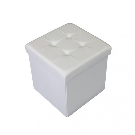 Pouf Contenitore quadrato in Ecopelle Bianco 38 x 38 x 38 cm