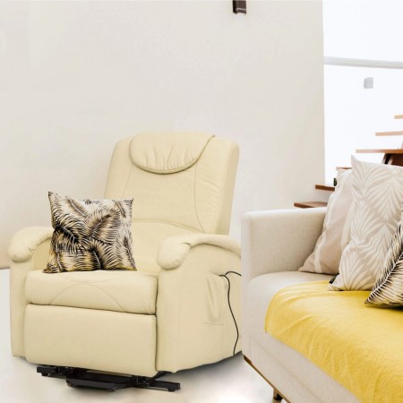 Poltrona Elettrica Massaggiante Reclinabile in Ecopelle Beige