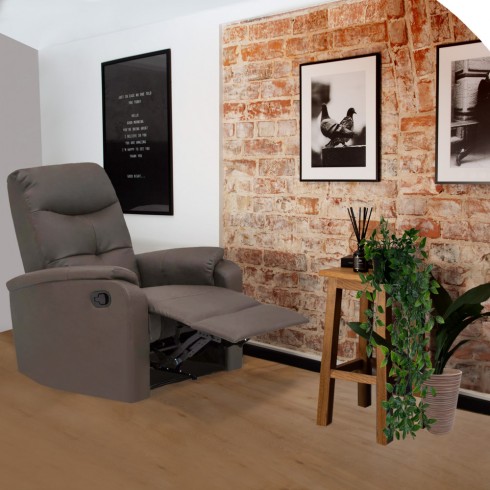 Poltrona Relax Manuale Reclinabile in Ecopelle Marrone con Braccioli