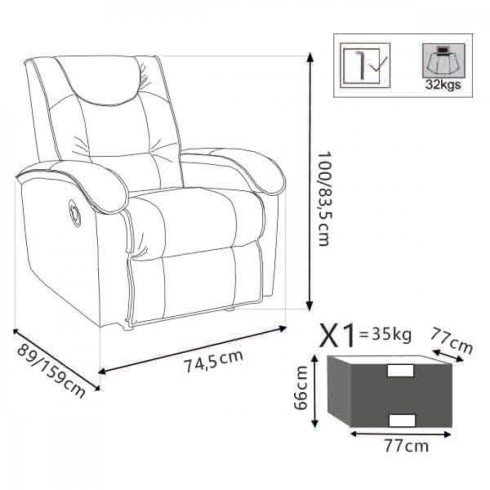 Poltrona Relax Manuale Reclinabile in Ecopelle Beige con Braccioli