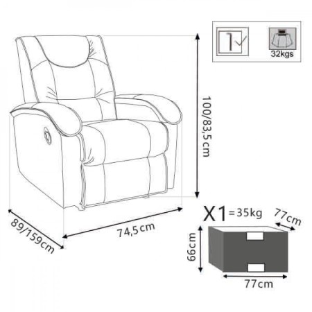 Poltrona Relax Manuale Reclinabile in Ecopelle Beige con Braccioli