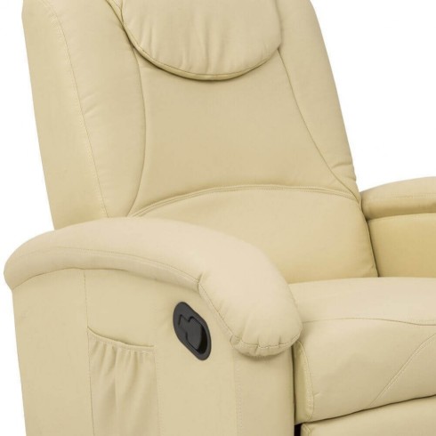 Poltrona Relax Manuale Reclinabile in Ecopelle Beige con Braccioli