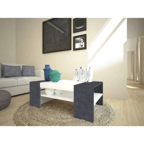 Tavolino da Caffè 110cm Bianco Laccato Rettangolare Basso da Soggiorno