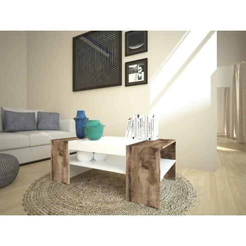 Tavolino da Caffè 110cm Bianco/Acero Rettangolare Basso da Soggiorno