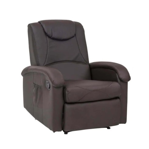 Poltrona Relax Manuale Reclinabile in Ecopelle Marrone con Braccioli