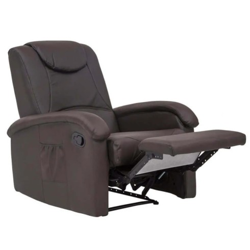 Poltrona Relax Manuale Reclinabile in Ecopelle Marrone con Braccioli