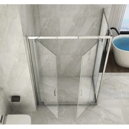 Box Doccia Angolare 2 Ante Battente Saloon Parete Fissa Vetro 6 mm in Cristallo