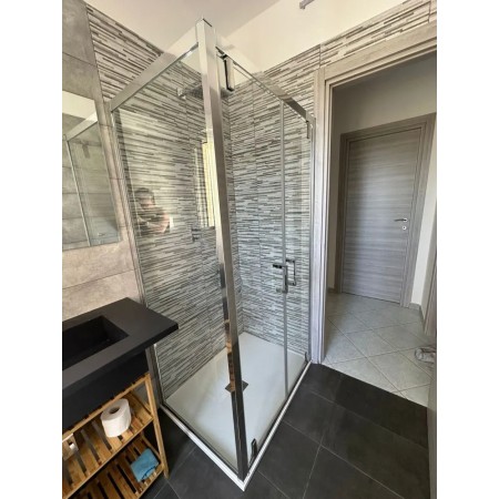 Box Doccia Angolare 2 Ante Battente Saloon Parete Fissa Vetro 6 mm in Cristallo