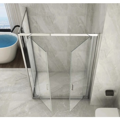Box Doccia Angolare 2 Ante Battente Saloon Parete Fissa Vetro 6 mm in Cristallo