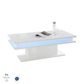 Tavolino da Caffè 100cm Bianco Lucido con led Basso da Soggiorno