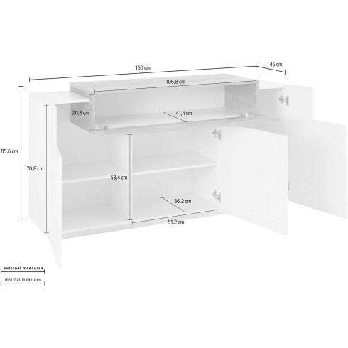 Madia Credenza 3 Bianco/Acero Ante 160x45x85 cm