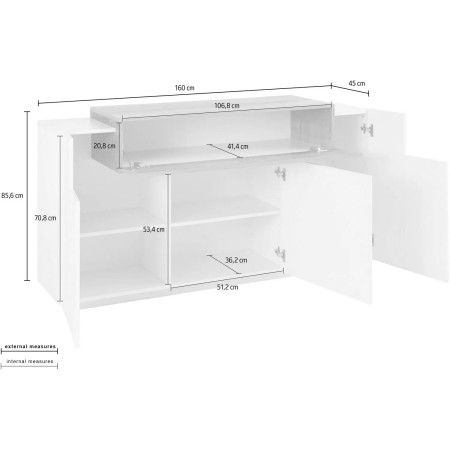 Madia Credenza 3 Bianco/Acero Ante 160x45x85 cm
