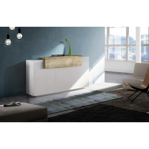 Madia Credenza 3 Bianco/Acero Ante 160x45x85 cm