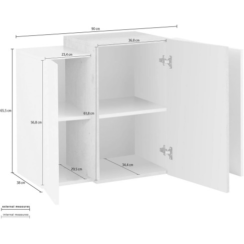 Mobile Pensilina a Muro con 3 Ante Design Moderno Bianco lucido 90x38x65,5 cm