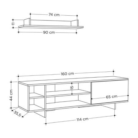 Mobile Porta Tv per Soggiorno Rovere Antracite 160x35x44 cm