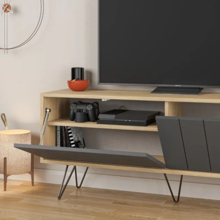 Mobile Porta Tv per Soggiorno 2 Ante Rovere Antracite 139x36x57 cm