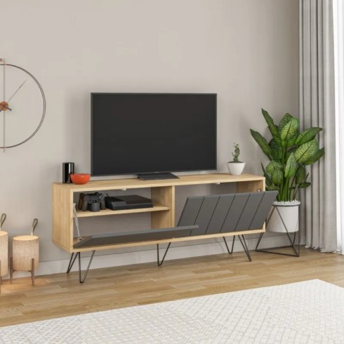 Mobile Porta Tv per Soggiorno 2 Ante Rovere Antracite 139x36x57 cm
