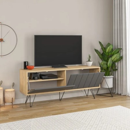 Mobile Porta Tv per Soggiorno 2 Ante Rovere Antracite 139x36x57 cm