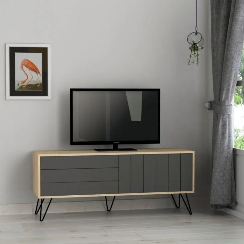 Mobile Porta Tv per Soggiorno 2 Ante Rovere Antracite 139x36x57 cm