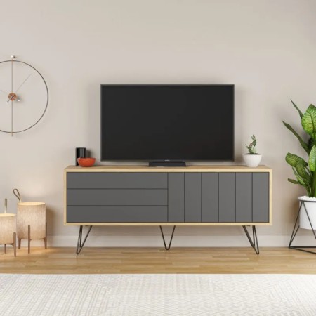 Mobile Porta Tv per Soggiorno 2 Ante Rovere Antracite 139x36x57 cm