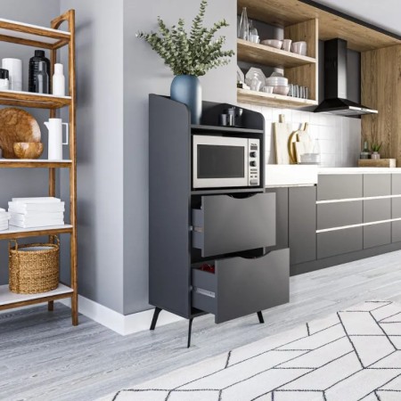 Mobile Multiuso da Cucina per Forno Microonde in Legno con Cassetti Antracite