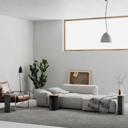 Set 3 Tavolini da Salotto Multiforma Antracite Rovere Bianco