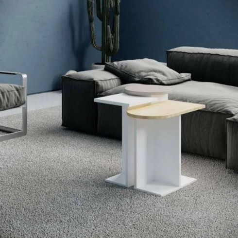Set 3 Tavolini da Salotto Multiforma Bianco Rovere Mocha