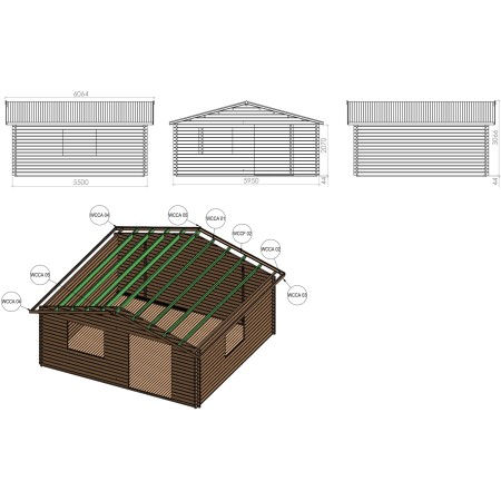 Casetta da Giardino 44 mm in Legno 6x6 infissi con doppio vetro