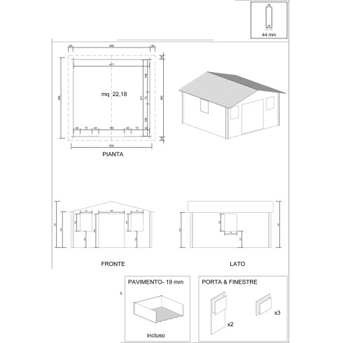 Casetta in Legno 5x5 mt 44 mm Rimessa Attrezzi Blockhouse da Giardino