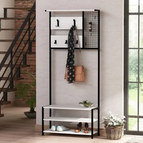 Mobile Scaffale Ingresso Bianco con Appendiabiti 78x30x182 cm