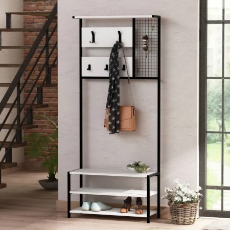 Mobile Scaffale Ingresso Bianco con Appendiabiti 78x30x182 cm