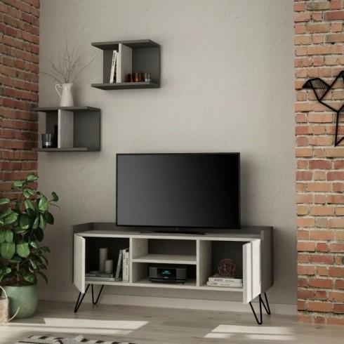 Mobile Porta Tv Ante Bianche Vintage e Mensole 125x33x56 cm