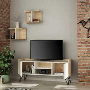 Mobile Porta Tv Rovere Ante Bianche e Mensole 125x33x56 cm 2