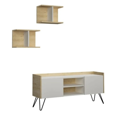 Mobile Porta Tv Rovere Ante Bianche e Mensole 125x33x56 cm