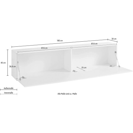 Mobile Porta TV Bianco Lucido con 1 Anta 220 cm Madia Bassa per Soggiorno