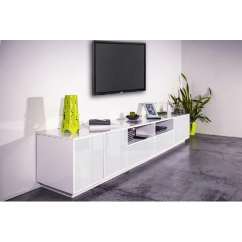 Mobile Porta TV Bianco Laccato 260 cm Madia Bassa per Soggiorno