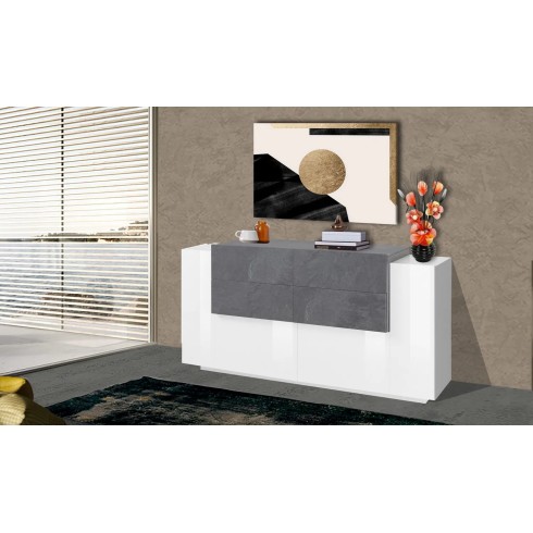 Credenza con 2 ante 4 Cassetti 160cm Bianco Ardesia per Soggiorno