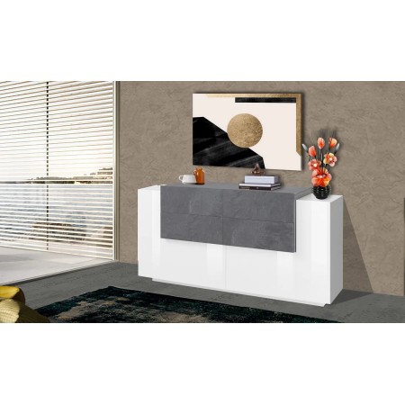 Credenza con 2 ante 4 Cassetti 160cm Bianco Ardesia per Soggiorno
