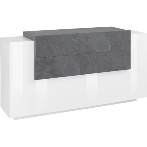 Credenza con 2 ante 4 Cassetti 160cm Bianco Ardesia per Soggiorno