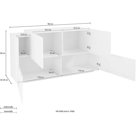 Mobile Porta TV Bianco Acero 160 cm Madia Bassa per Soggiorno