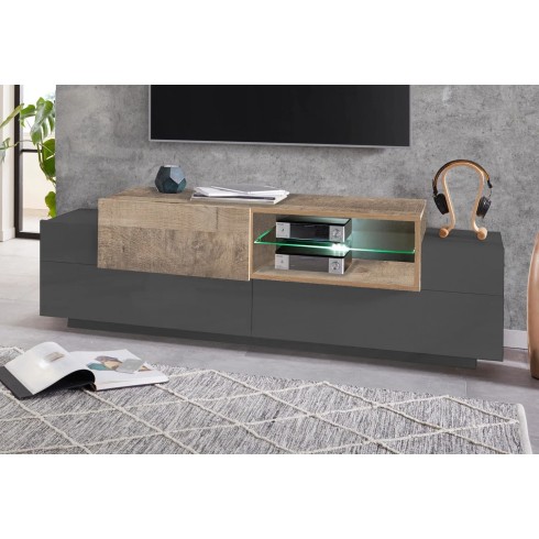 Mobile Porta TV Bianco Lucido con 1 Anta 220 cm Madia Bassa per Soggiorno