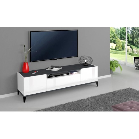 Mobile Porta TV Bianco Laccato Ardesia 160 cm Madia Bassa per Soggiorno