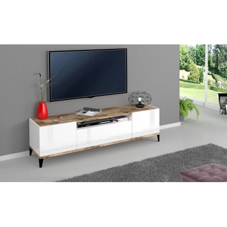 Mobile Porta TV Bianco Laccato Acero 160 cm Madia Bassa per Soggiorno