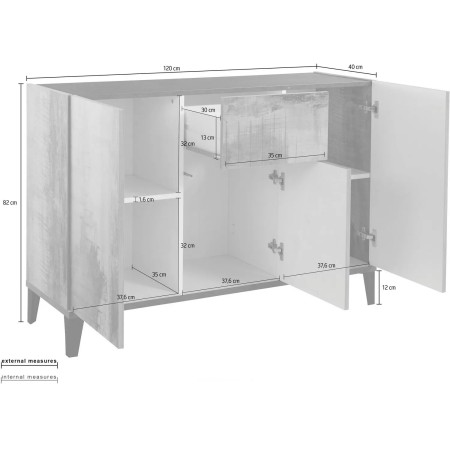 Credenza con 3 Ante 1 Cassetto 120x40x82 Bianco Ardesia
